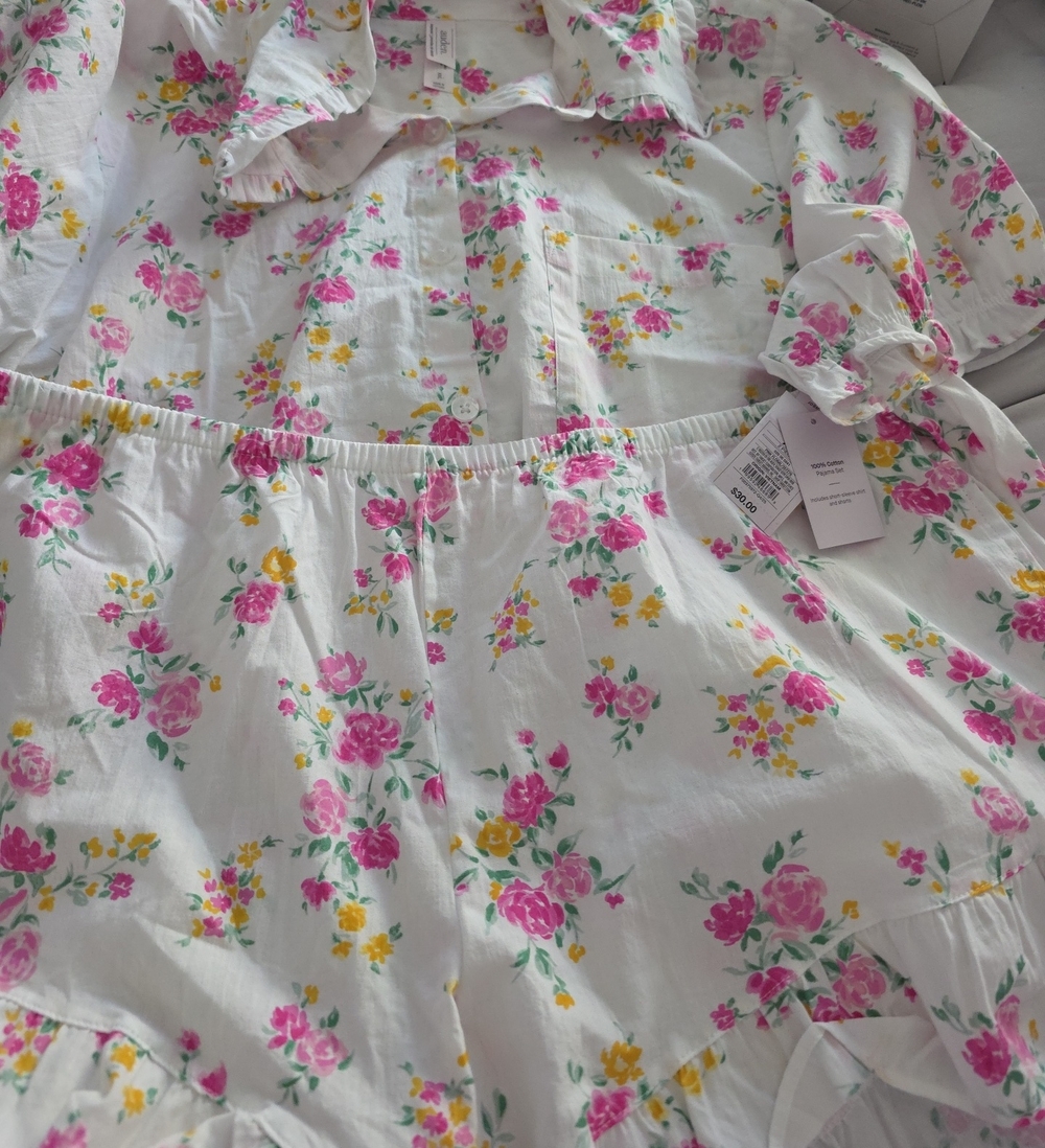 Auden White Floral 100% Cotton Pajama Set XXL